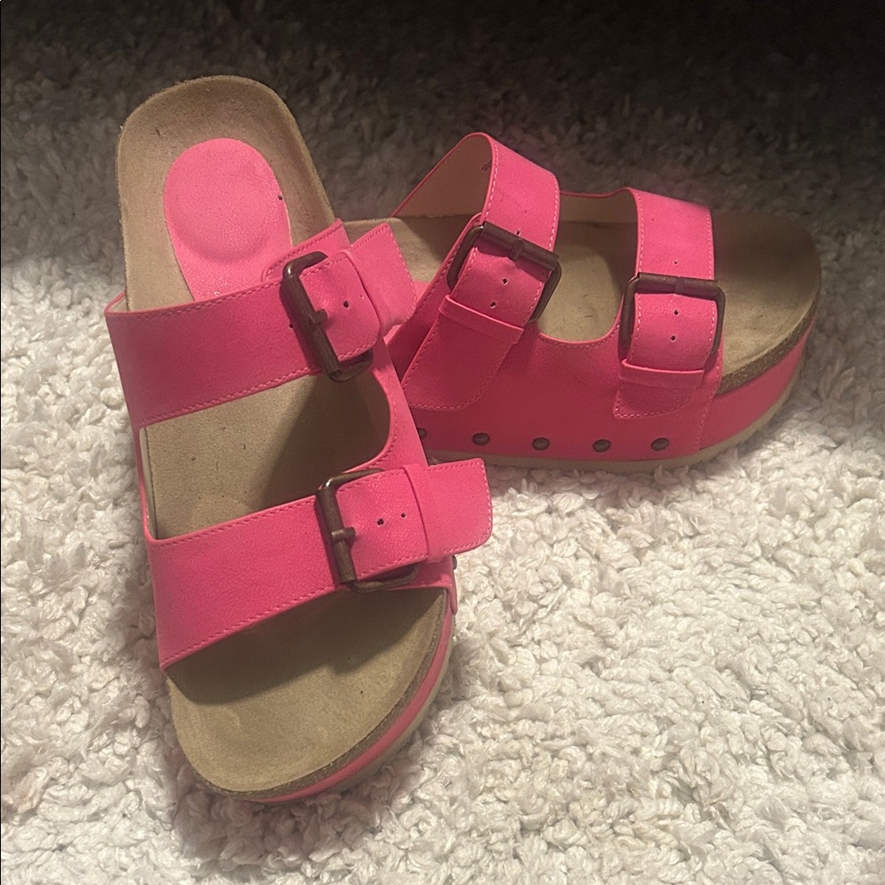 Altar'd State Pink Double-Buckle Platform Sandals